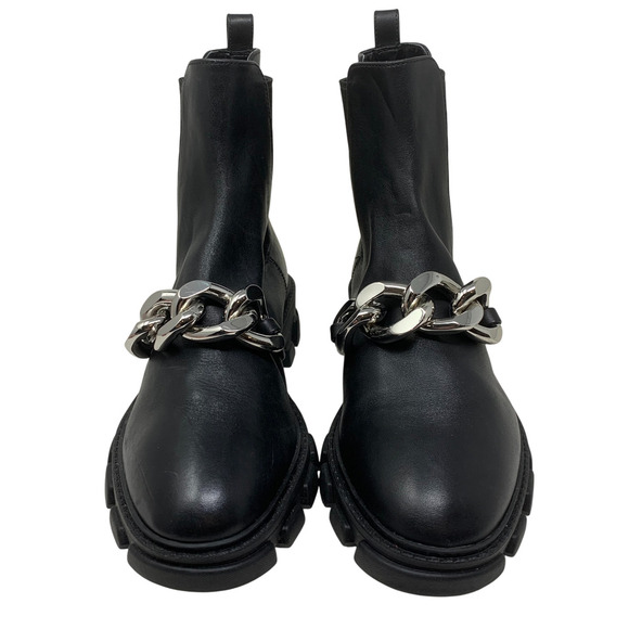 NEW Michael Kors Scarlett Black Leather Silver Chain Detail Boots Sz 7 Lug Sole - Picture 5 of 12